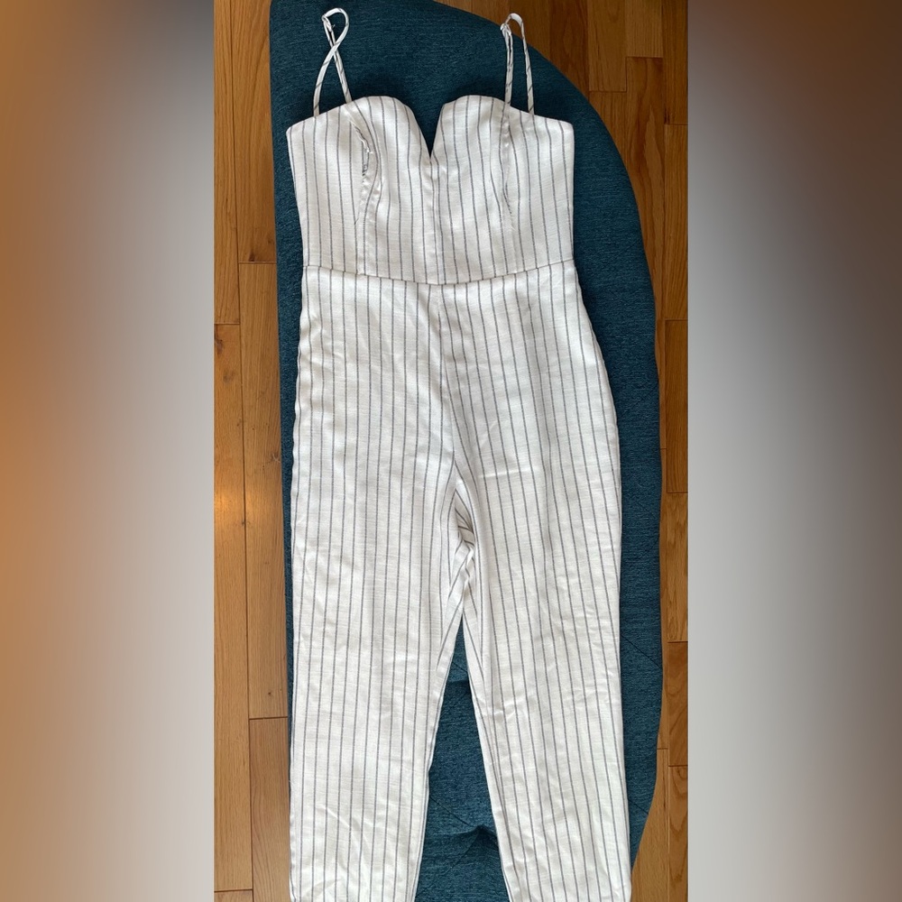 NBD White Striped Jumpsuit. Size Medium. Never worn NWT.